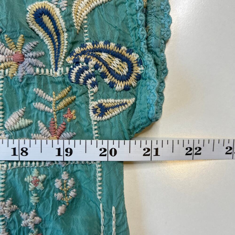 Johnny Was Women's Paise Teal Blouse Rodeo Embroidered Boho Mermaid Core Size M - Picture 11 of 14